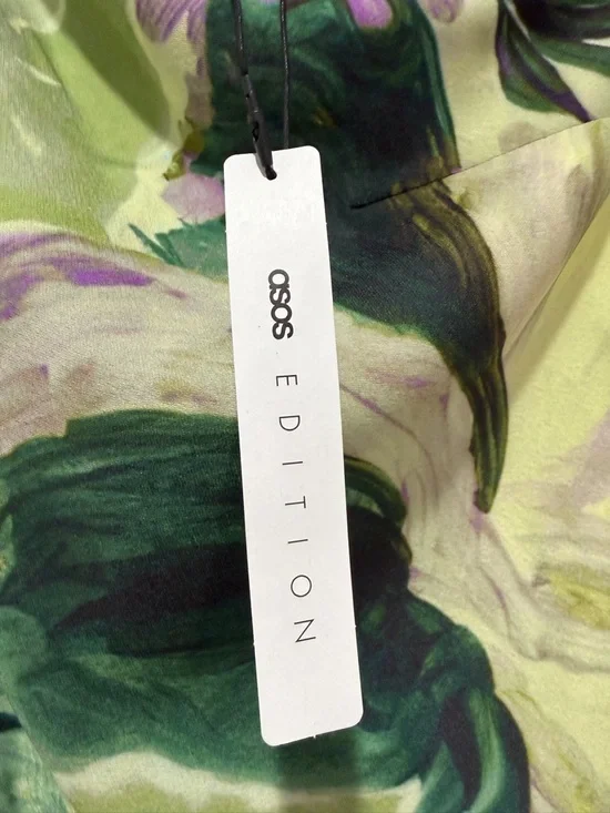 ASOS One-Shoulder Green Floral Midi Dress with Purple Accents - Picture 3 of 8